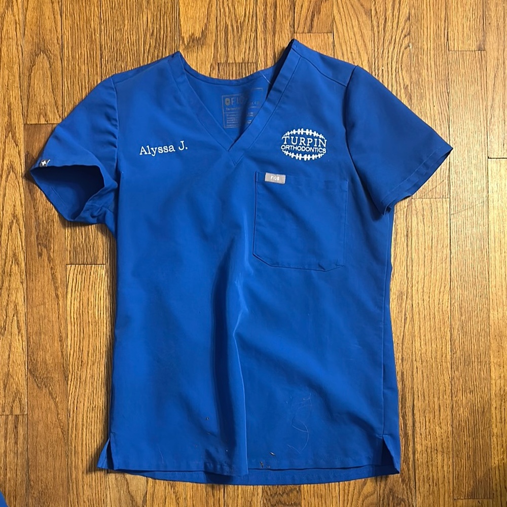 Figs Blue Short Sleeve Tee Classic Crew Neck